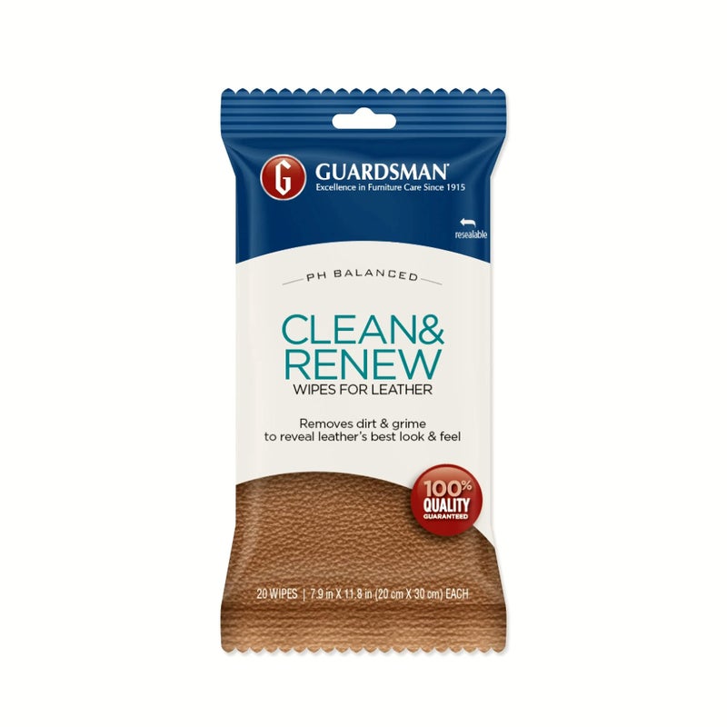 Guardsman Clean and Renew Leather Protector for Leather Furniture & Car Interiors | Small Leather Goods and Leather Shoe Cleaner, Wipes 20 Count - Image 1